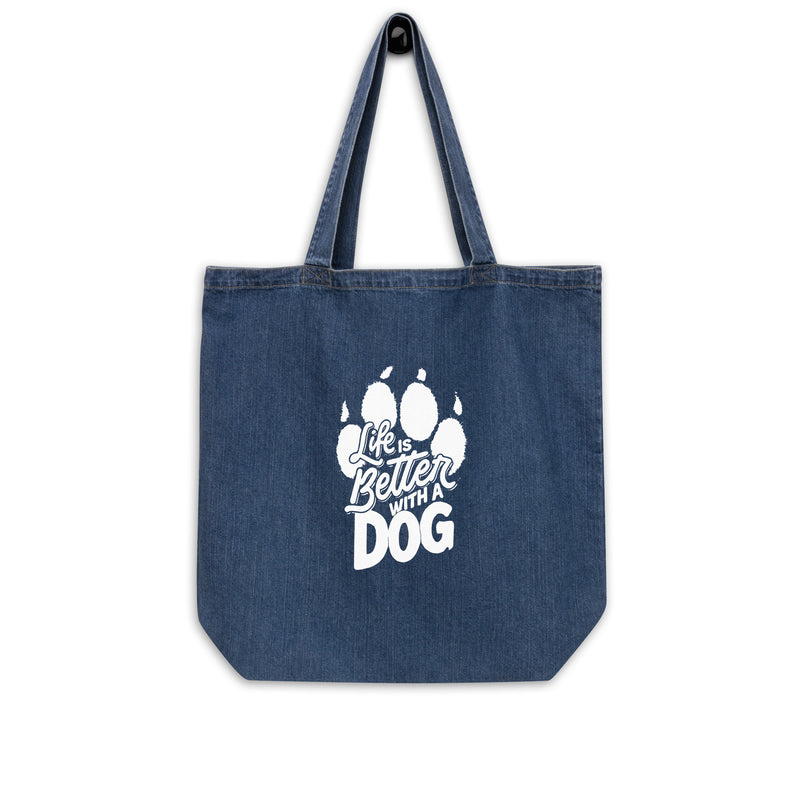 Life is Better with a Dog Organic Denim Tote Bag