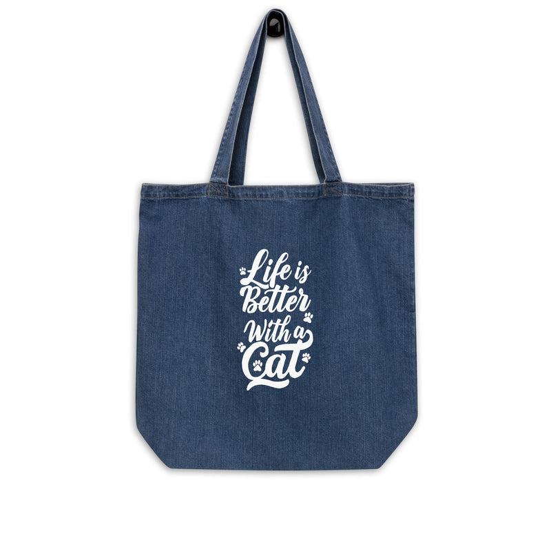 Life is Better with a Cat Organic Denim Tote Bag