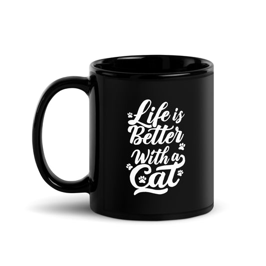 Life is Better with a Cat Black Ceramic Mug