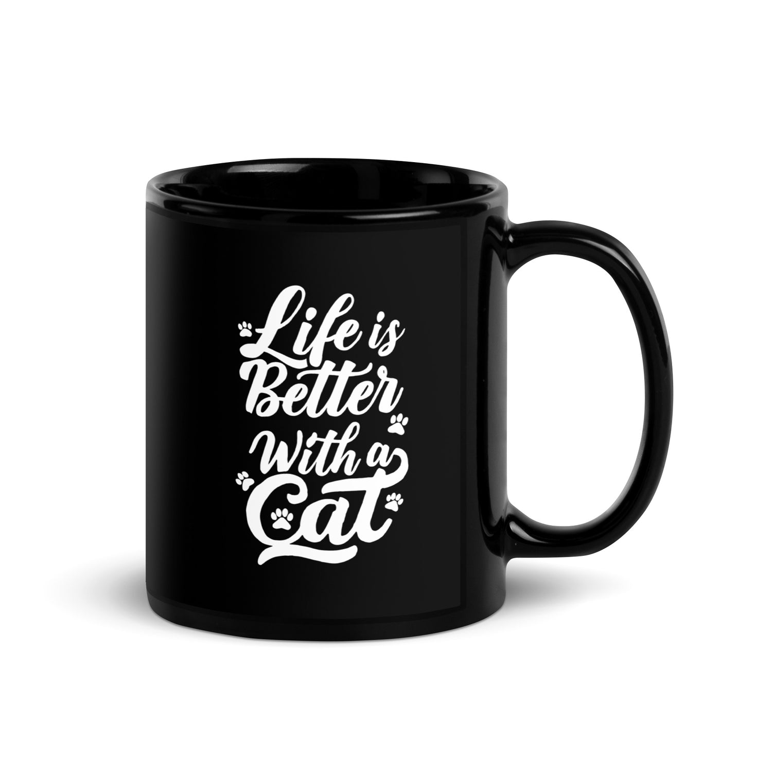 Life is Better with a Cat Black Ceramic Mug