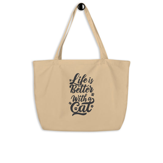 Life is Better with a Cat Large Tote Bag